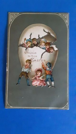 1907 Vintage Easter Postcard Kids Playing In An Egg With 1 Cent Stamp