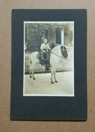 Young Boy In Cowboy Outfit Sitting On Pony,  Vintage Cabinet Photo,  1910 