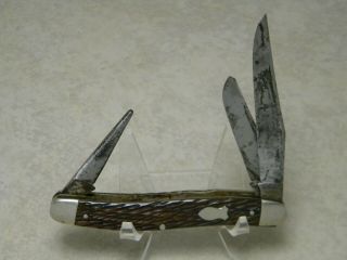 Vintage Schrade Cut Co Walden,  Ny Peach Seed Bone Punch Stockman Knife