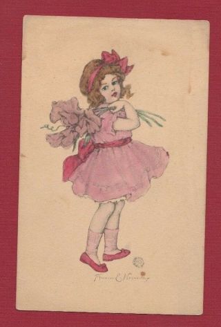 Artist Signed Florence E Nosworthy Painted Painted Girl With Flowers Postcard