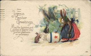 Easter Humanized Dressed Rabbit Painting Eggs 1922 To Maude Mengel Flint Mi