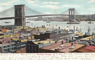 Postcard Ny York City Brooklyn Bridge Richmond Stove Co Vintage Posted 1906