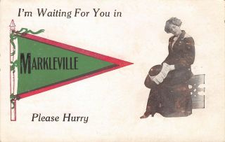 " Waiting For You " In Markleville Indiana Victorian Lady With Hat In Hand 1912 Pc