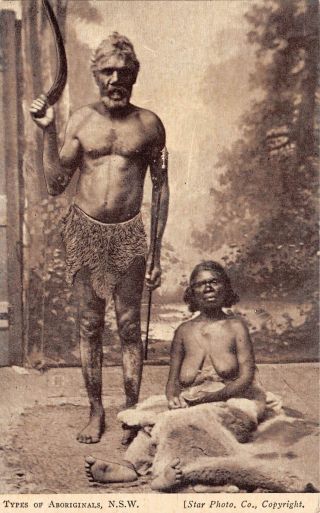 South Wales,  Australia,  Aborigine Man & Semi - Nude Woman Posing C 1904 - 14