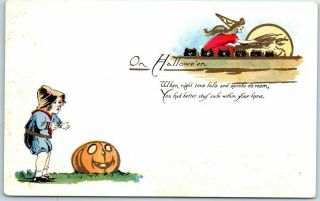 1910s Gibson Halloween Postcard " When Night Time Falls & Spooks Do Roam… "