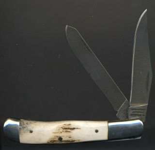 Parker Edwards Damascus Stag Trapper Knife Made In Usa