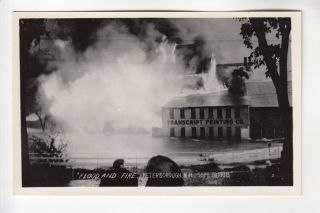 Real Photo Postcard Flood & Fire 1938 Peterborough Nh