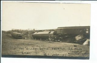 Wells Mn Minnesota Rppc Postcard Train Wreck Gillson Grove Sweet Photo