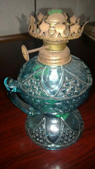 Vintage Antique Turquoise Quilt Blue Oil Lamp Base