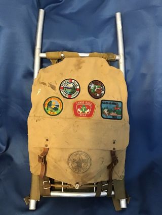 Vintage Boy Scouts No 574 Yucca Back Pack W/ Frame And Patches 1970’s