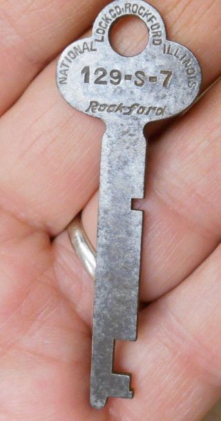 Vintage Old Collectable Flat Stamped Rockford Ill.  National Lock Co Key 129 - S - 7