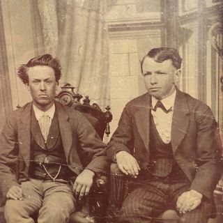 Unique Brothers With Wild Crazy Hair - Vintage Tintype Photograph