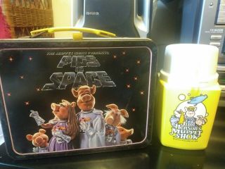 Rare The Muppet Show “pigs In Space” Metal Lunchbox W/ Thermos 1977used.