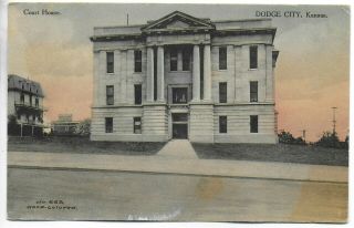 (3968) Hand Colored Fred Harvey Postcard The Court House Dodge City Kansas