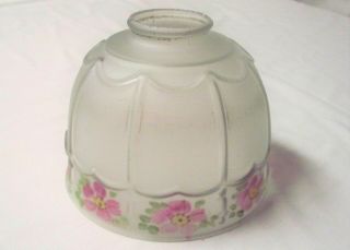 Vintage Reverse Painted Pink Flowers Frosted Glass Lamp Light Shade