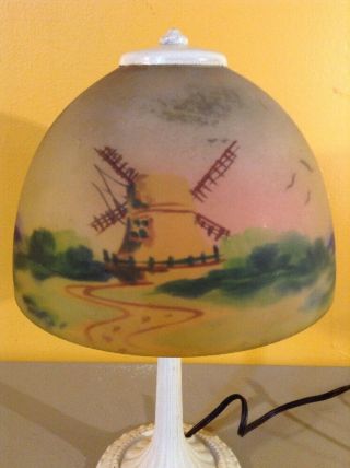 Vintage Antique Case Iron Aladdin Boudoir Windmill Reverse Painted Glass Shade 2