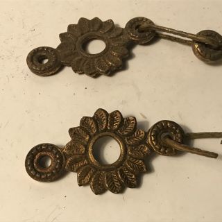 Antique matching set of 4 brass chain holders for glass parlor hanging lamp 2