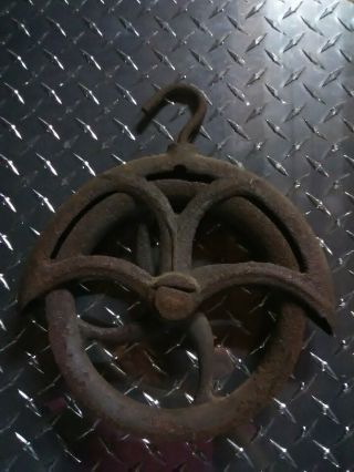Vintage Pully Farm/industrial/steampunk 8 1/2 " Overall 12 " Including Hook