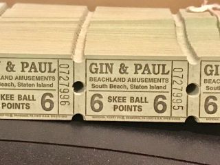 2000 Vintage Staten Island Gin Paul Beachland Amusement Arcade Skee Ball Tickets