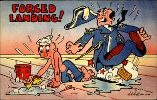 Wwii Us Navy Pun Comic Sailor Scrubs Deck Admiral Falls Artist Signed Hh Hutson