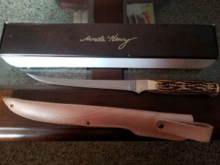 Schrade Uncle Henry Usa 167uh Staglon Fillet Knife With Leather Sheath; Nr