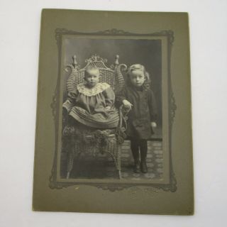 Antique Vintage Two Children Girl And Baby Victorian Cabinet Card Studio Photo