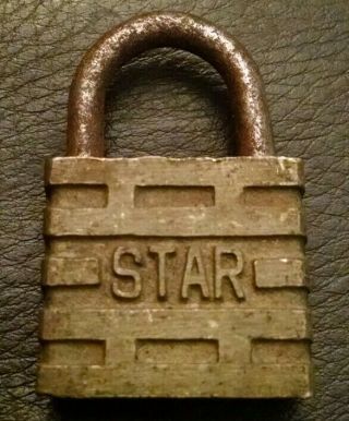 Vintage Antique Star Brass Padlock Lock No Key Made In Usa Rare