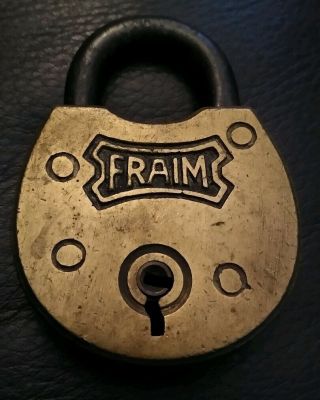 Vintage Antique Fraim Lever Padlock Old Brass Lock No Key Made In Usa