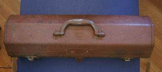 Vintage Craftsman Tin Metal Tool Box Case with Caddy,  Crown Logo,  Painted Over 2