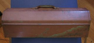 Vintage Craftsman Tin Metal Tool Box Case with Caddy,  Crown Logo,  Painted Over 3