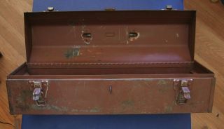 Vintage Craftsman Tin Metal Tool Box Case with Caddy,  Crown Logo,  Painted Over 5