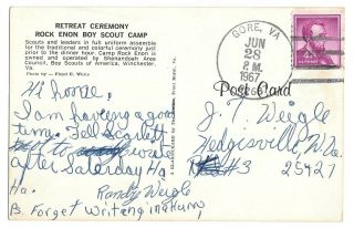 Rock Enon Boy Scout Camp Retreat Ceremony Shenandoah Council VA 1962 Postcard 2