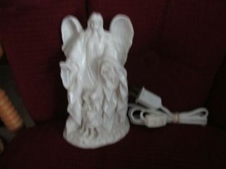 Vintage Guardian Angel With Children Porcelain White Night Light 9 1/2 " Tall