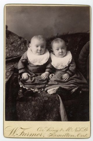 Babies In Lace Collars - Antique Cabinet Card Photo Hamilton Ontario W Farmer