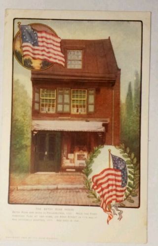 Vintage 1906 Patriotic Postcard,  Betsy Ross House,  Phila,  Undiv Back,  Rose Co.