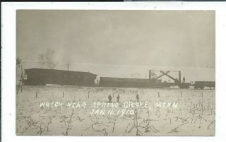 Spring Grove Mn Minnesota Rppc Postcard Train Wreck Jan 11 1910