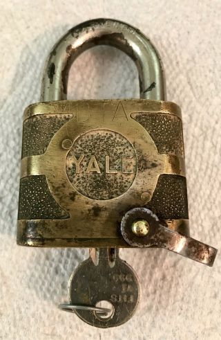 Vintage Yale & Towne Brass Pin Tumbler Padlock With Key Marked Mbta