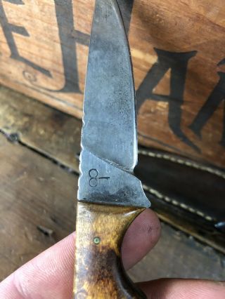 Signed Custom Made Fixed Blade Knife Burl Wood Handle Leather Sheath 3