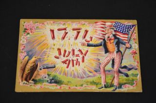 Antique 4th Of July Fireworks Uncle Sam Postcard Posted 900