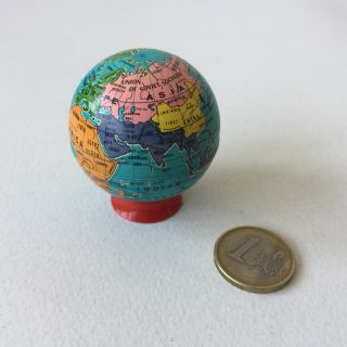 Vintage Small Metal Tin World Globe Sharpener Red Plastic Base Made In W.  Germany