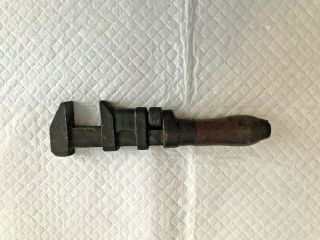 Antique Small Pipe Wrench - P.  S.  & W Co.  Cleveland - Wood Handle
