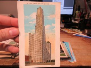 Vintage Old Postcard Michigan Detroit Book Tower 81 Floor Skyscraper Building