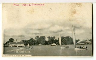 Udb Postcard Of Lake Contrary & Boats,  St.  Joseph,  Missouri Mailed 1908