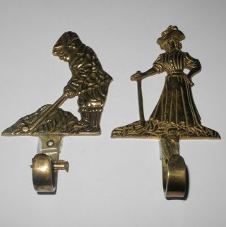 Two Vintage Brass Golf Club Man & Woman Wall Hanger Coat Key Ring Hooks