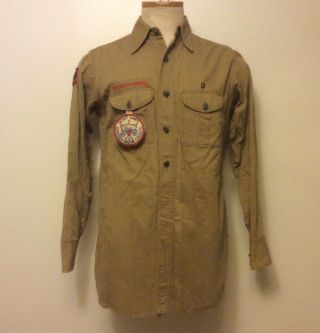 Vintage 1940s Boy Scouts Uniform Shirt Metal Buttons Fort Calhoun Nebraska Med