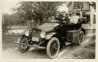 North Ferrisburg,  Vt Rppc Family In Automobile – Religious Advertising Pc 1916