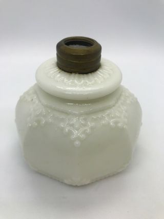 Antique Miniature Oil Lamp Base Opaque White Glass Milk Embossed