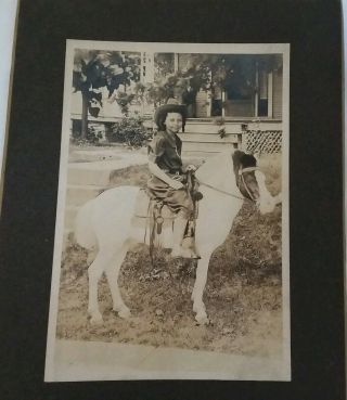 Vintage Old Cabinet Photo of Little Girl Riding White Pony Small Horse 2