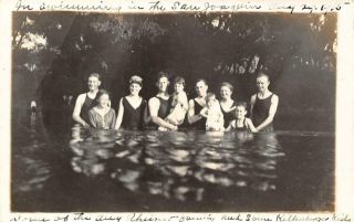 Rppc Swimming In San Joaquin River,  Ca Bathing Suits 1915 Vintage Postcard