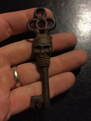 Skull Key Antique Victorian Style Heavy Cast Iron Metal Sm Vg/ex So Cool